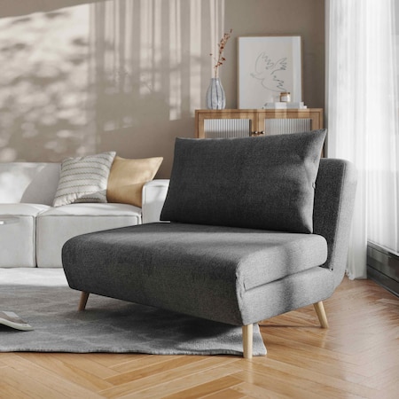 Flash Furniture Shaw Convertible Tri-Fold Sleeper Chair w/ Pillow, Channel Stitching and Hideaway Legs in Dark Gray BO-BS-BS031-DKGRY-GG